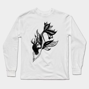 Beautiful mermaid black and white ink drawing Long Sleeve T-Shirt